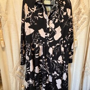 H&M Black Floral Long Sleeve  Maxi Shirt Dress-NWT-Small